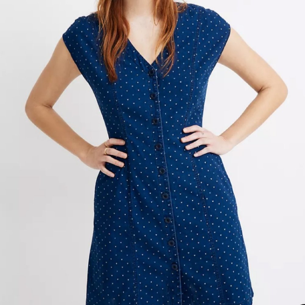Madewell Indigo Cap-Sleeve Button-Front Dress